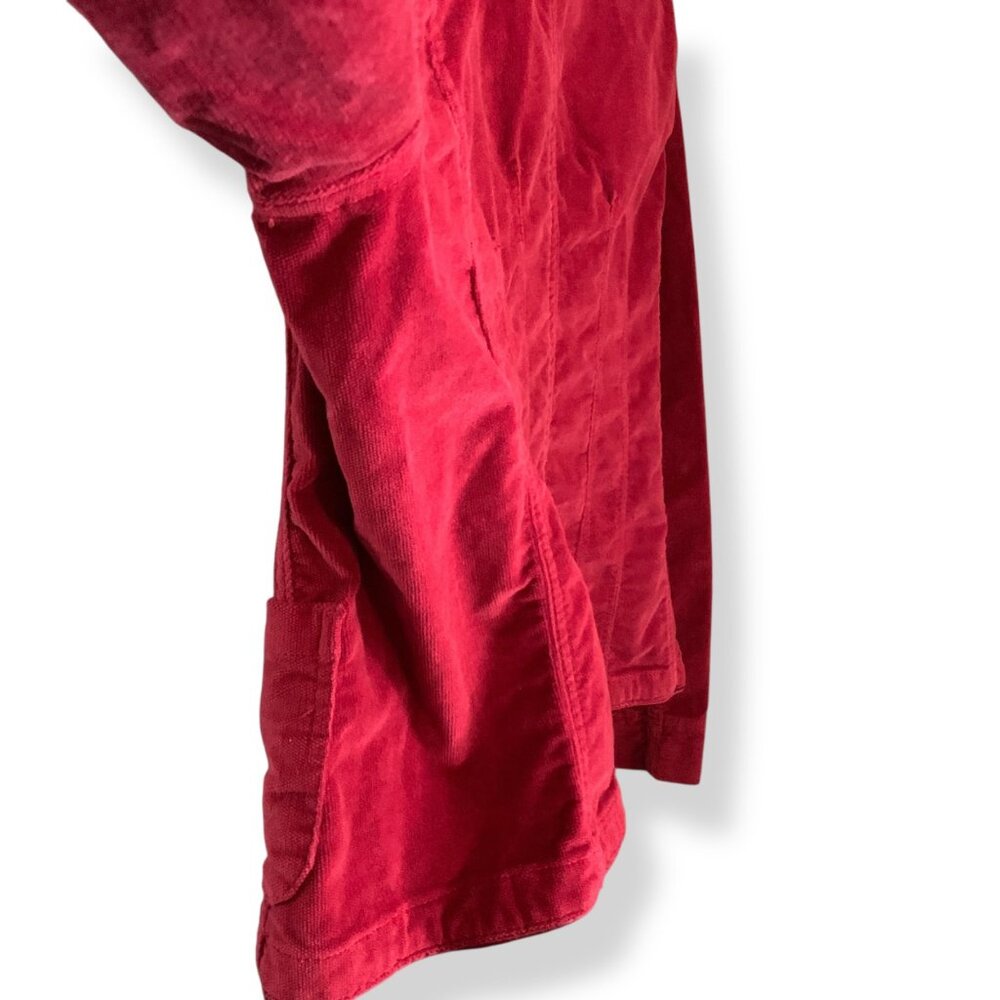 Y2K Women's Red Corduroy Blazer Rhinestone Buttons Red Silk Piping Jacket XL - Picture 13 of 16